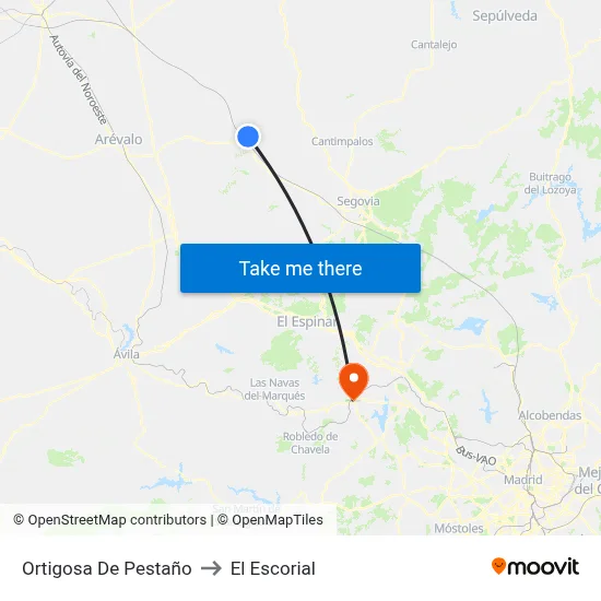 Ortigosa De Pestaño to El Escorial map