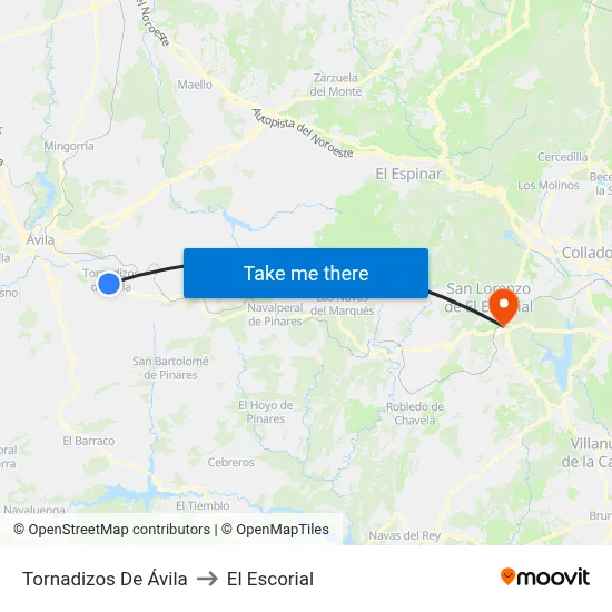 Tornadizos De Ávila to El Escorial map