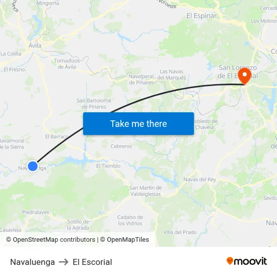 Navaluenga to El Escorial map