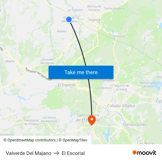 Valverde Del Majano to El Escorial map