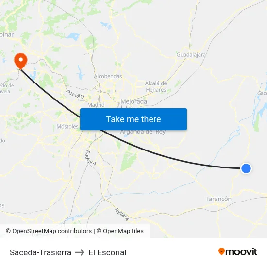 Saceda-Trasierra to El Escorial map
