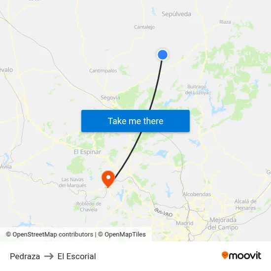 Pedraza to El Escorial map