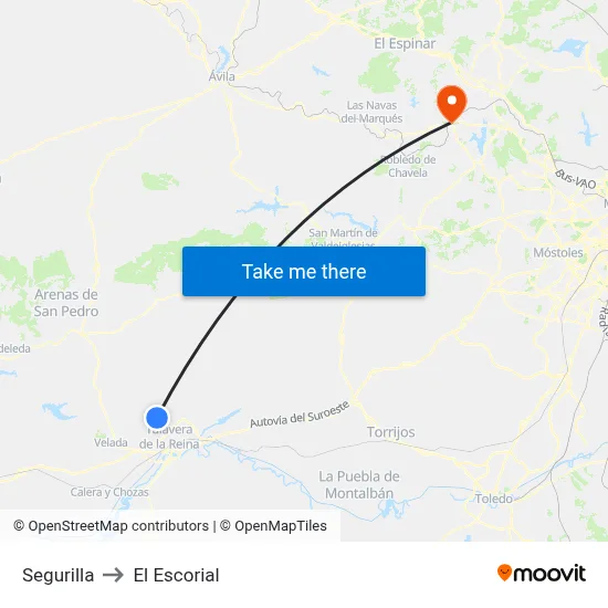 Segurilla to El Escorial map