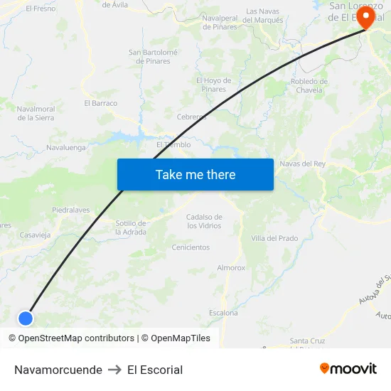 Navamorcuende to El Escorial map