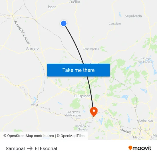 Samboal to El Escorial map