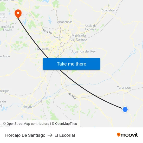 Horcajo De Santiago to El Escorial map