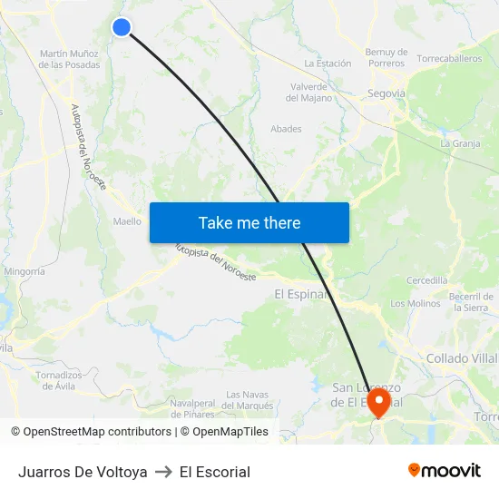 Juarros De Voltoya to El Escorial map