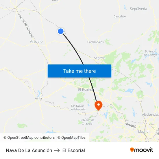 Nava De La Asunción to El Escorial map