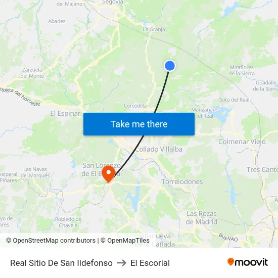 Real Sitio De San Ildefonso to El Escorial map