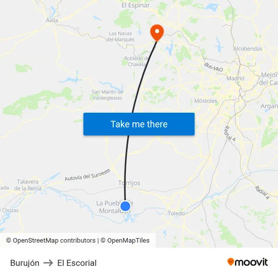 Burujón to El Escorial map