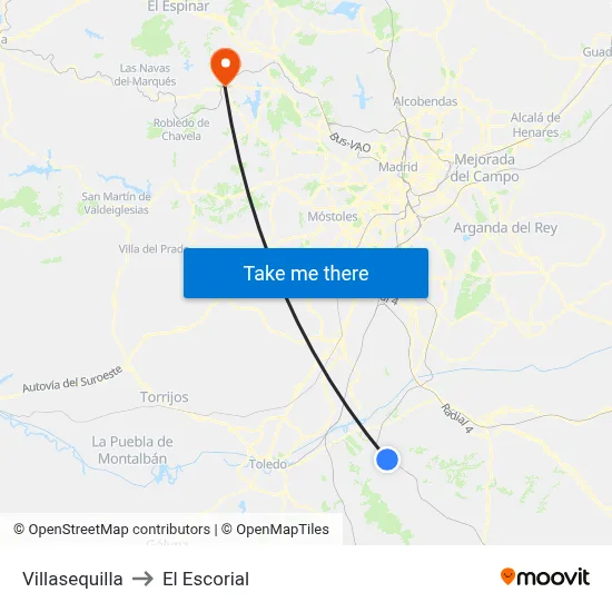 Villasequilla to El Escorial map