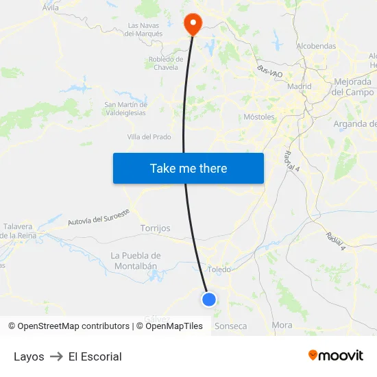 Layos to El Escorial map