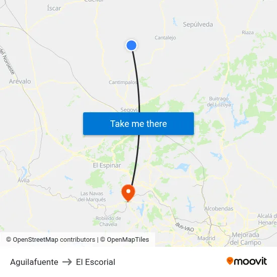Aguilafuente to El Escorial map
