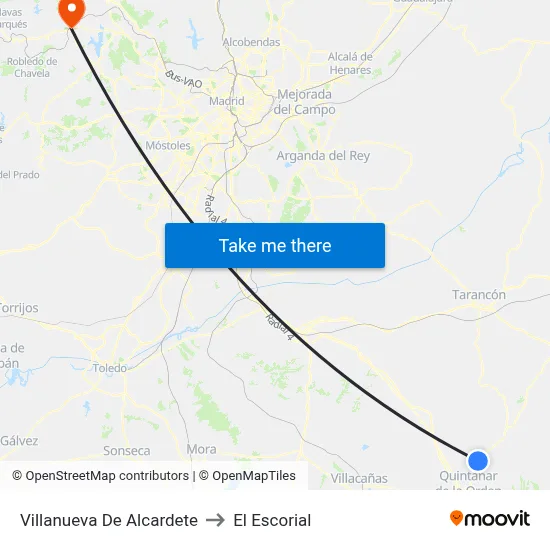 Villanueva De Alcardete to El Escorial map