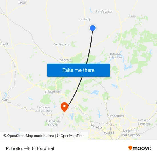 Rebollo to El Escorial map