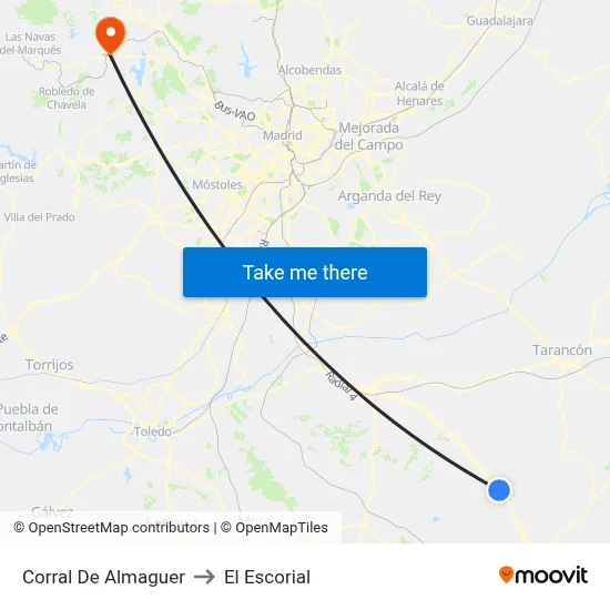 Corral De Almaguer to El Escorial map