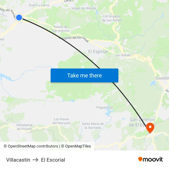 Villacastín to El Escorial map