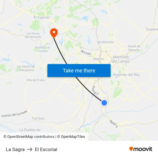 La Sagra to El Escorial map