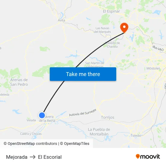 Mejorada to El Escorial map