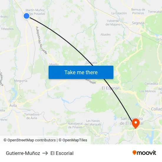 Gutierre-Muñoz to El Escorial map