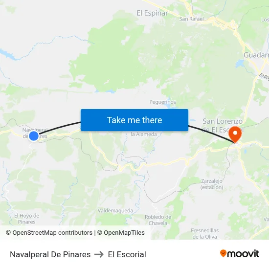 Navalperal De Pinares to El Escorial map