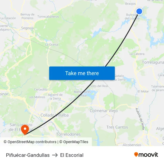 Piñuécar-Gandullas to El Escorial map