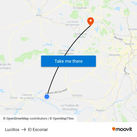 Lucillos to El Escorial map