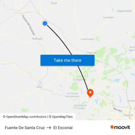 Fuente De Santa Cruz to El Escorial map