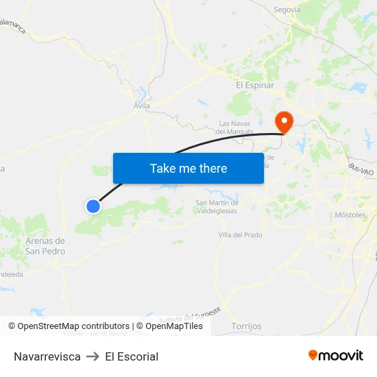 Navarrevisca to El Escorial map