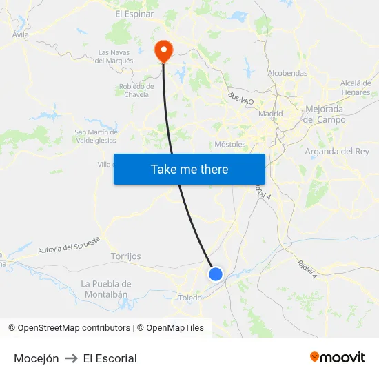 Mocejón to El Escorial map