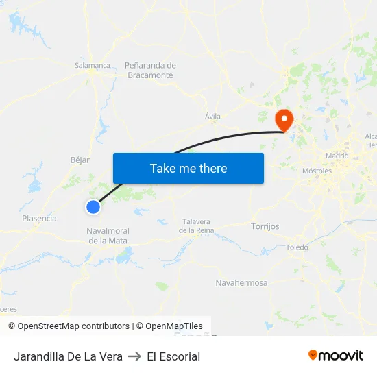 Jarandilla De La Vera to El Escorial map