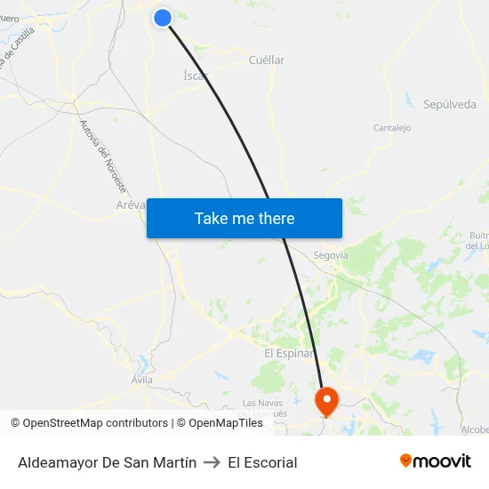 Aldeamayor De San Martín to El Escorial map