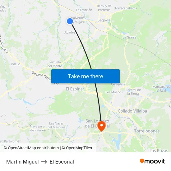 Martín Miguel to El Escorial map