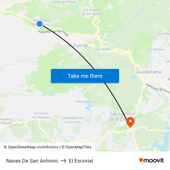 Navas De San Antonio to El Escorial map
