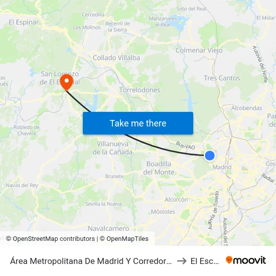 Área Metropolitana De Madrid Y Corredor Del Henares to El Escorial map