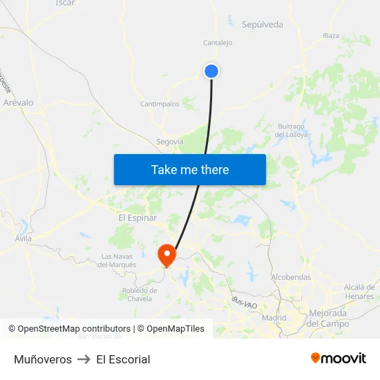 Muñoveros to El Escorial map