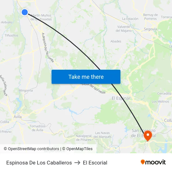 Espinosa De Los Caballeros to El Escorial map