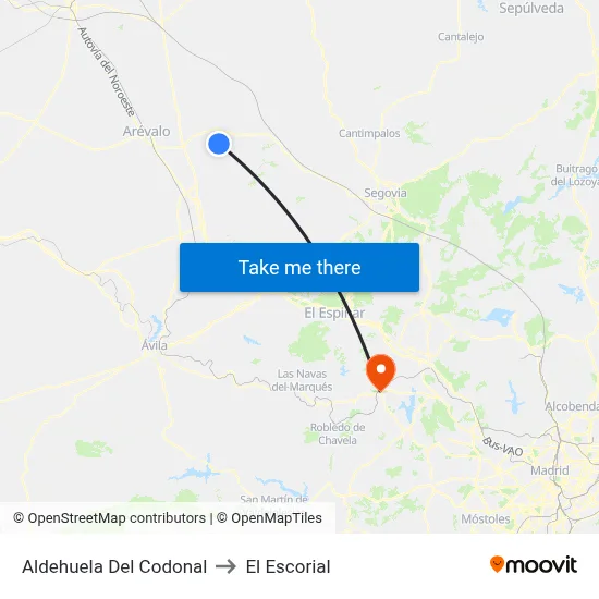 Aldehuela Del Codonal to El Escorial map