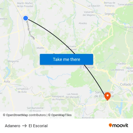 Adanero to El Escorial map