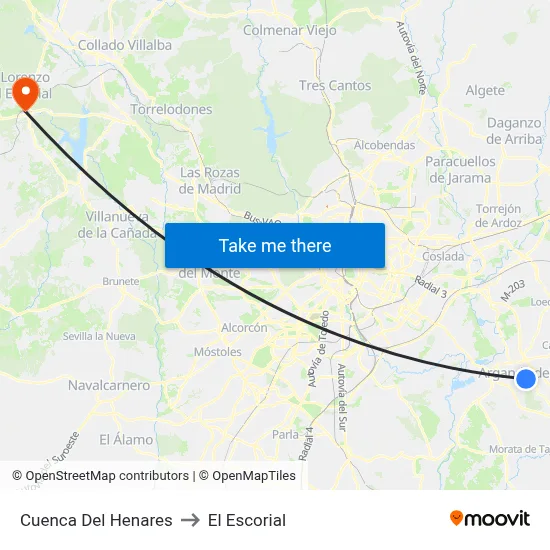Cuenca Del Henares to El Escorial map