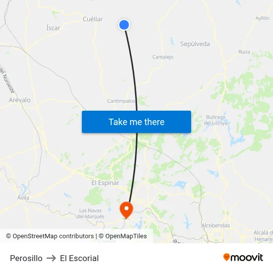 Perosillo to El Escorial map