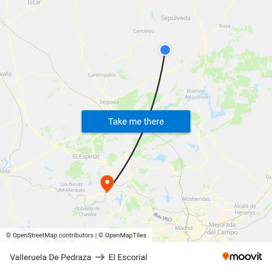 Valleruela De Pedraza to El Escorial map