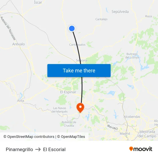Pinarnegrillo to El Escorial map