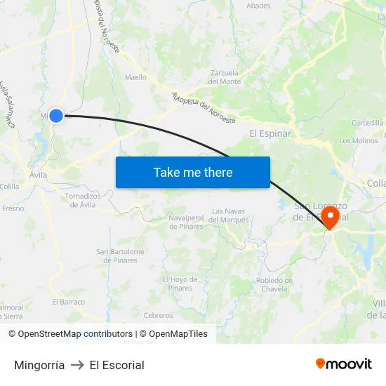 Mingorría to El Escorial map
