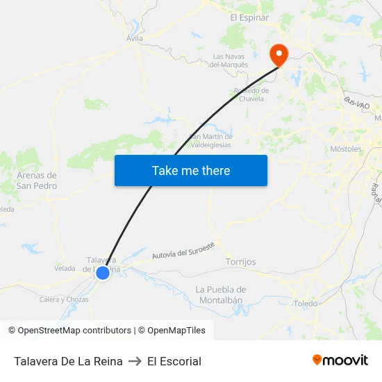 Talavera De La Reina to El Escorial map