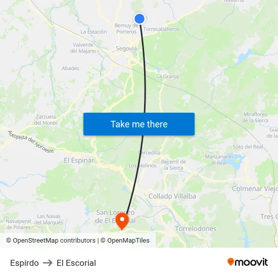 Espirdo to El Escorial map