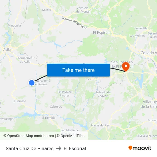 Santa Cruz De Pinares to El Escorial map