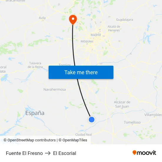 Fuente El Fresno to El Escorial map
