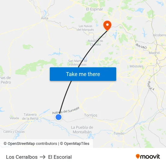 Los Cerralbos to El Escorial map