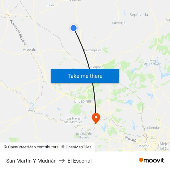 San Martín Y Mudrián to El Escorial map